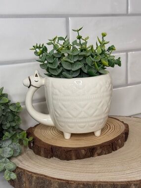 Ivory Ceramic Llama Planter Mug